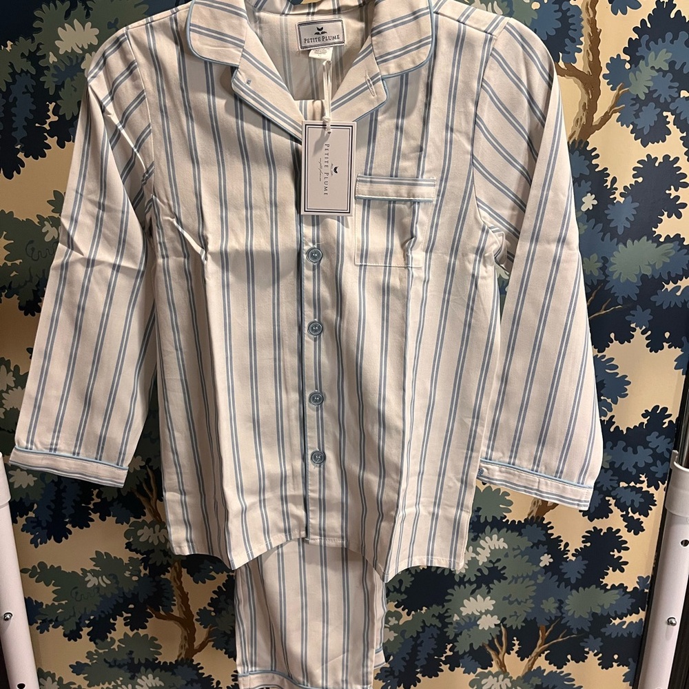 Blue and White Pajama Set with Classic Stripes